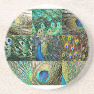 Dessous De Verre En Grès Collage vert-bleu de photo de paon