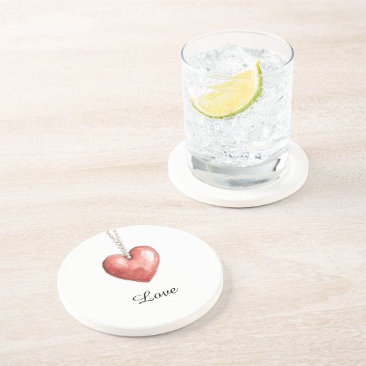 Dessous De Verre En Grès Collier Cœur Rouge (Côté)