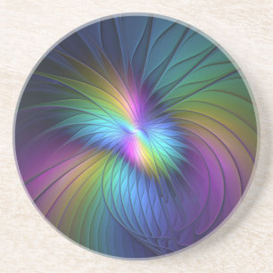 Dessous De Verre En Grès Coloré avec de l'art abstrait fractal moderne bleu