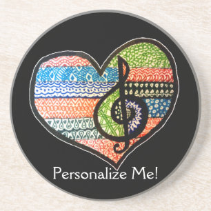 Dessous De Verre En Grès Coloré Rainbow Music Heart Doodle personnalisé