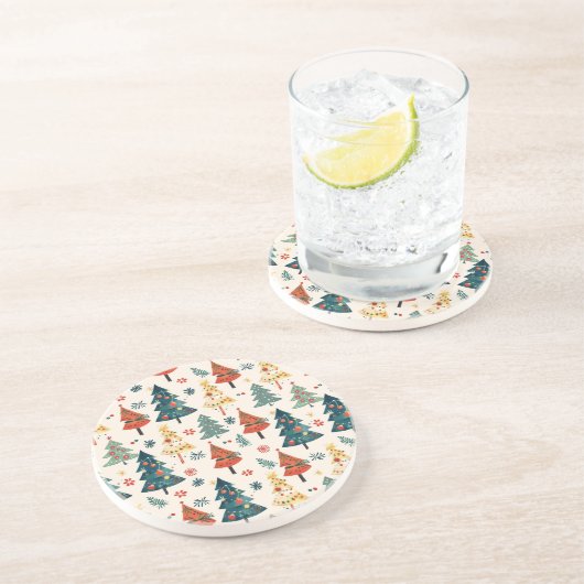 Dessous De Verre En Grès Colourful Christmas Pine Trees Seamless Pattern (Côté)