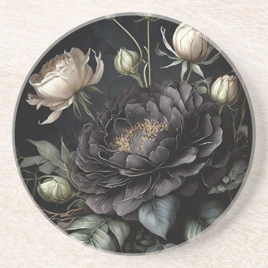 Dessous De Verre En Grès Composition de rose gothique Fleur noire (Devant)