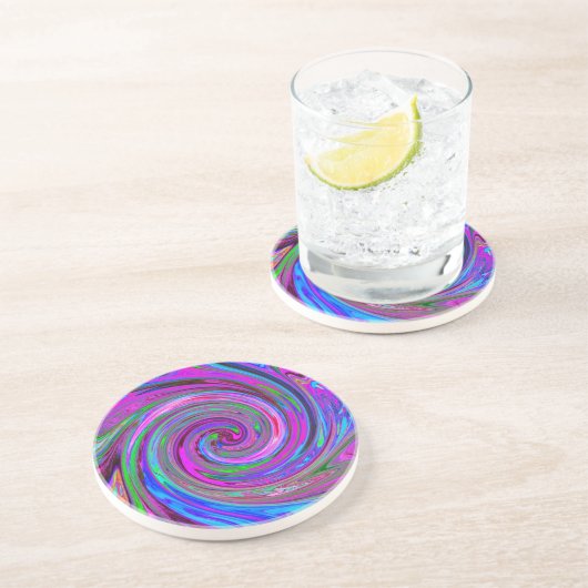 Dessous De Verre En Grès Conception abstraite rétro de tourbillon magenta c (Côté)
