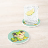 Dessous De Verre En Grès Conception d'animal Kawaii de grenouille mignonne (Côté)