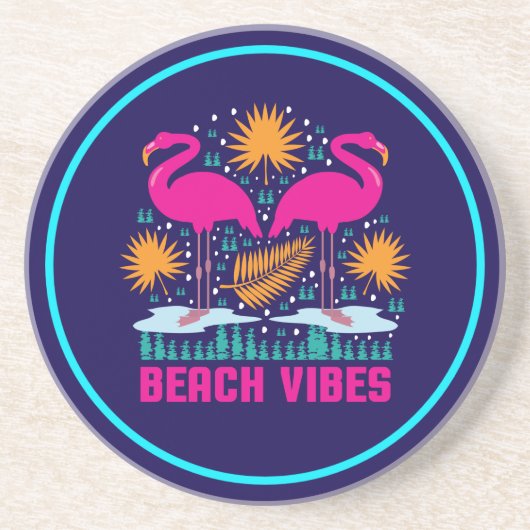 Dessous De Verre En Grès Conception de flamants roses de vibes de plage (Devant)