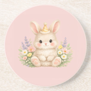 Dessous De Verre En Grès Conception de fleur sauvage de lapin duveteux pour