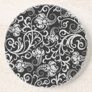 Dessous De Verre En Grès Conception de fleurs de dalmatien noir mignon