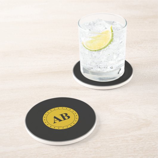 Dessous De Verre En Grès Conception de monogramme doré (Côté)