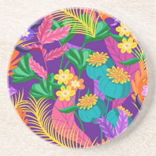 Dessous De Verre En Grès Conception de motif floral exotique coloré