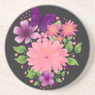 Dessous De Verre En Grès Conception de papillon floral rose à l'aquarelle 