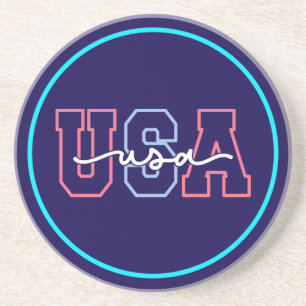 Dessous De Verre En Grès Conception de texte États-Unis 4 juillet-62118