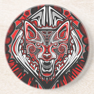 Dessous De Verre En Grès Conception de totem tribal Haida Loup