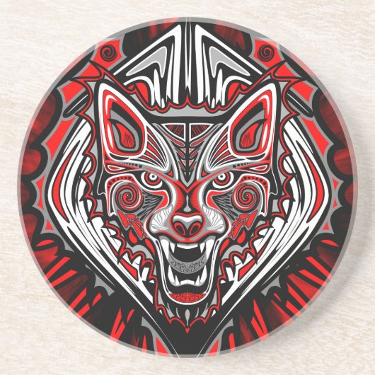 Dessous De Verre En Grès Conception de totem tribal Haida Loup (Devant)