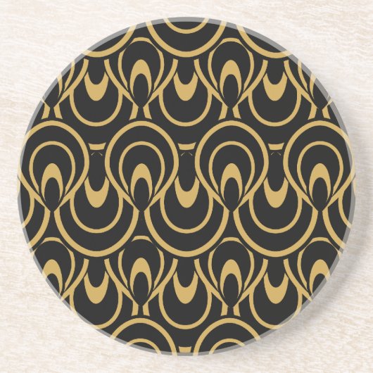 Dessous De Verre En Grès Conception élégante d'art déco de noir et d'or (Devant)