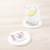 Dessous De Verre En Grès Conception Fleurs et Initiale Plus Nom (Côté)