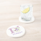 Dessous De Verre En Grès Conception Initiale Plus Nom & Fleurs (Côté)