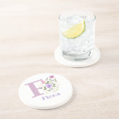 Dessous De Verre En Grès Conception Initiale Plus Nom & Fleurs (Côté)