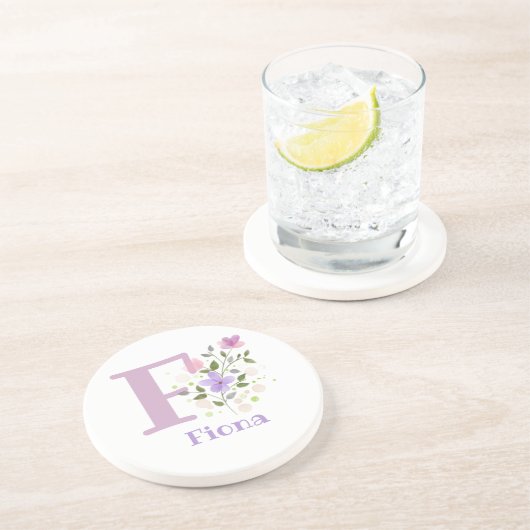 Dessous De Verre En Grès Conception Initiale Plus Nom & Fleurs (Côté)