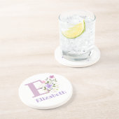 Dessous De Verre En Grès Conception Initiale Plus Nom & Fleurs (Côté)