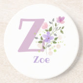 Dessous De Verre En Grès Conception Initiale Plus Nom & Fleurs (Devant)