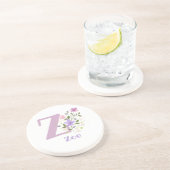 Dessous De Verre En Grès Conception Initiale Plus Nom & Fleurs (Côté)