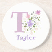 Dessous De Verre En Grès Conception Initiale Plus Nom & Fleurs (Devant)