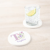Dessous De Verre En Grès Conception Initiale Plus Nom & Fleurs (Côté)
