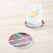 Dessous De Verre En Grès Conception personnalisée/rose et turquoise/abstrai (Côté)