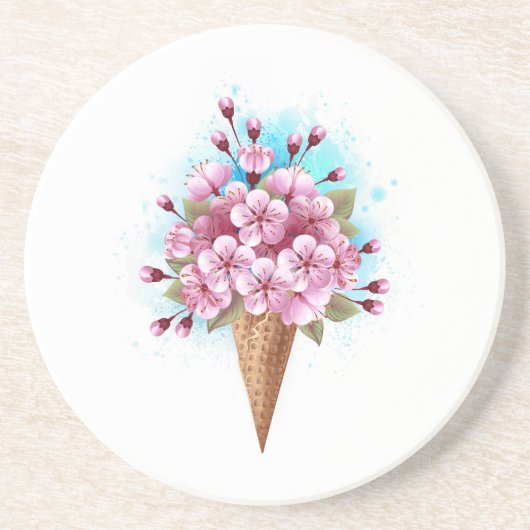 Dessous De Verre En Grès Cône rose Sakura crème glacée gaufre (Devant)