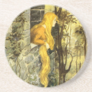 Dessous De Verre En Grès Conte de fées vintage, Rapunzel avec cheveux longs