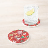 Dessous De Verre En Grès Cookies de Noël et flocons de neige en rouge (Côté)