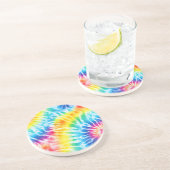 Dessous De Verre En Grès Cool Aqua Rouge Bleu Jaune Orange Tie Dye (Côté)