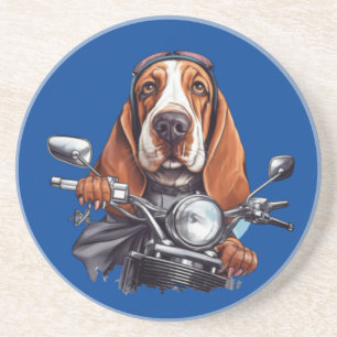 Dessous De Verre En Grès Cool chien biker, joli basset hound chien conducte