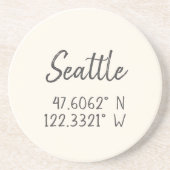 Dessous De Verre En Grès Coordonnées GPS de Seattle Longitude Latitude (Devant)