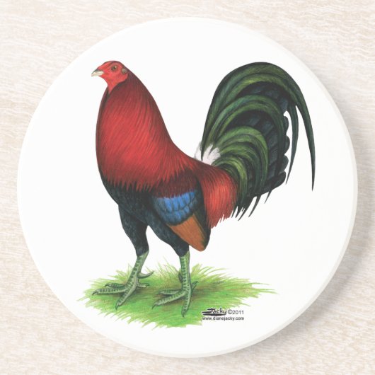 Dessous De Verre En Grès Coq de combat :  Rouge foncé (Devant)