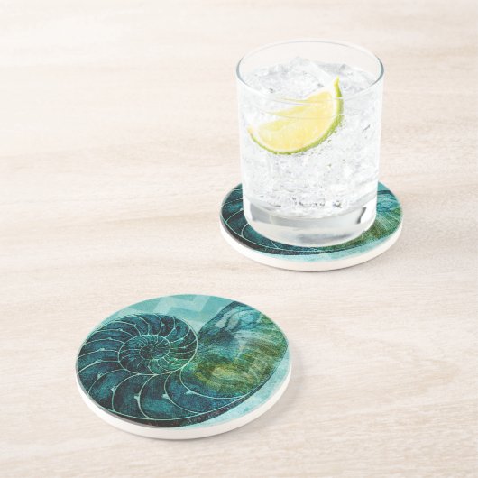 Dessous De Verre En Grès Coque spirale Turquoise (Côté)