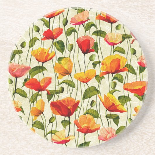 Dessous De Verre En Grès Coquelicots Brillant (Devant)