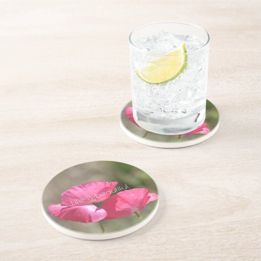 Dessous De Verre En Grès Coquelicots roses (Côté)