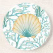Dessous De Verre En Grès Coquillage à l'aquarelle bleu-vert (Devant)