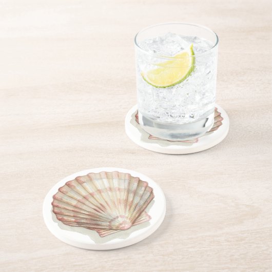 Dessous De Verre En Grès Coquillage rose et crème (Côté)