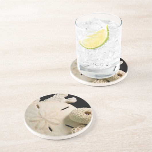 Dessous De Verre En Grès Coquillages Blancs Et Dollar De Sable (Côté)