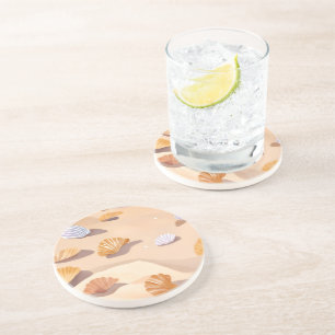 Dessous De Verre En Grès Coquillages dans le Sable Aquarelle Océan Plage