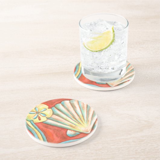 Dessous De Verre En Grès Coquillages Rustiques Orange (Côté)