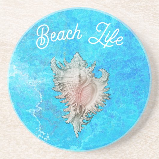 Dessous De Verre En Grès Coquille de Conque "Vie de Plage" (Devant)