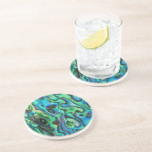 Dessous De Verre En Grès Coquille d'haliotide paua bleu-vert (Côté)
