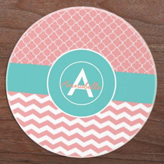 Dessous De Verre En Grès Corail Téquoise Chevron Quatrefeuille