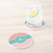 Dessous De Verre En Grès Corail Téquoise Chevron Quatrefeuille (Côté)