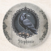 Dessous De Verre En Grès Corbeau gothique avec nom (Devant)