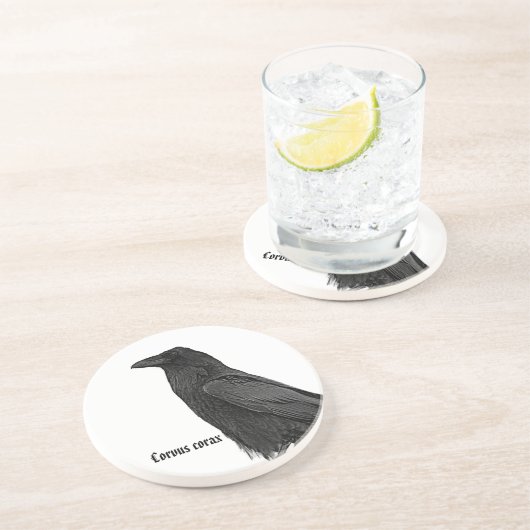 Dessous De Verre En Grès Corbeau noir avec nom scientifique (Côté)