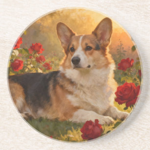 Dessous De Verre En Grès Corgi dans les Roses VI